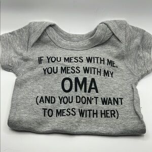 NWOT Gray Baby Onesie with OMA Print